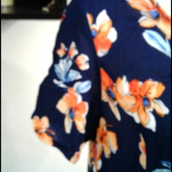 Woman Within Navy Floral Boho Prairie Summery Rayon Shift Maxi Dress - Picture 4 of 8